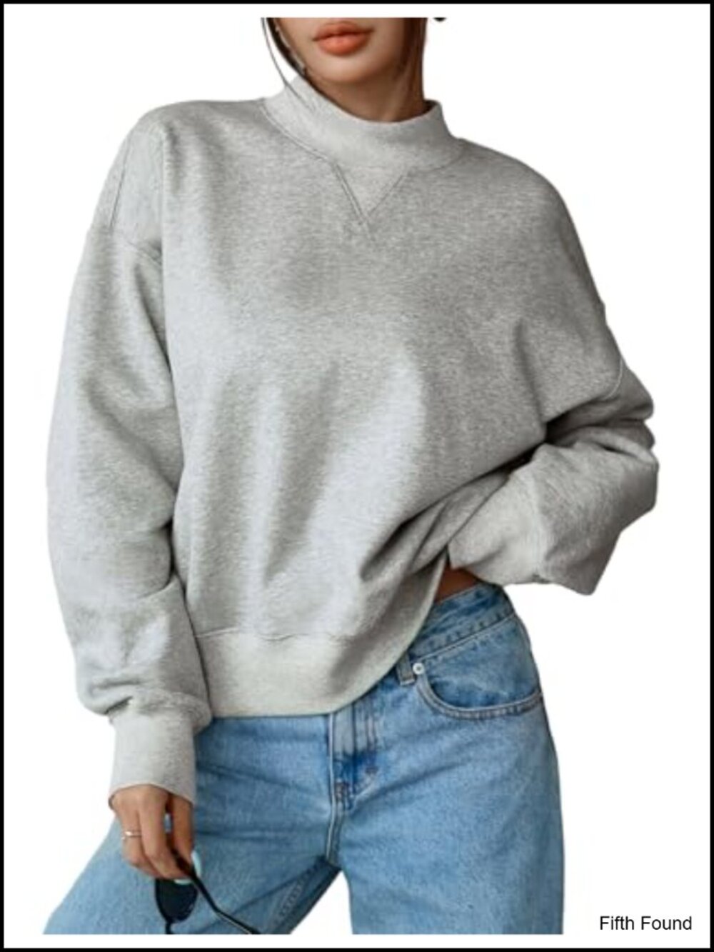 Women's Cropped Mock Neck Sweatshirt 85% Cotton Relaxed Pullover